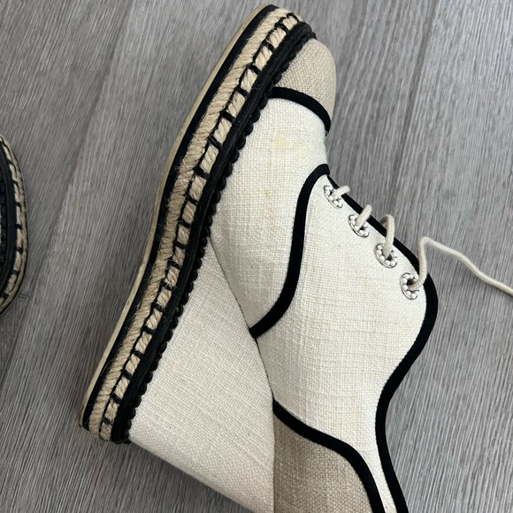 CHANEL Cream and Black canvas Wedge Shoes - Picture 8 of 11